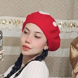 Red Mushroom Beret with White Accents